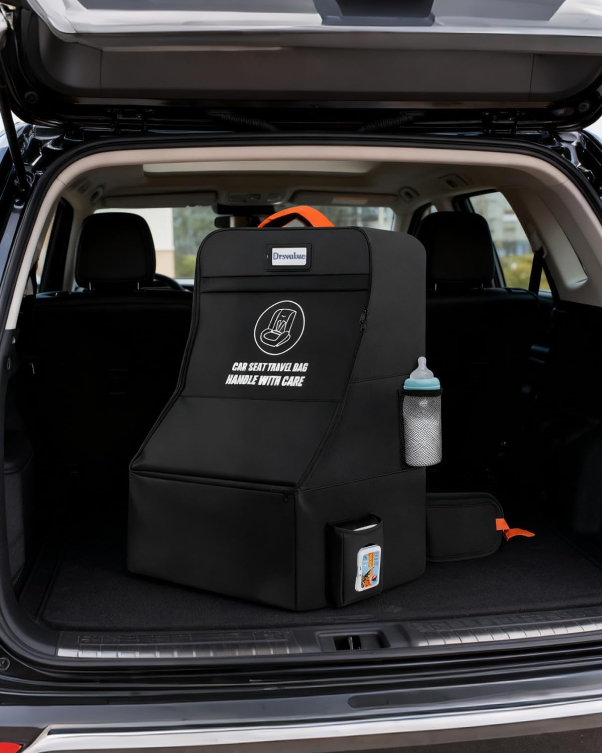 Padded Car Seat Travel Bag for Airplane, Heavy-Duty & Waterproof Car Seat Backpack for Air Travel, Fits Most Baby Car Seats, Boosters & Carriers with Airtag Compatible - Black