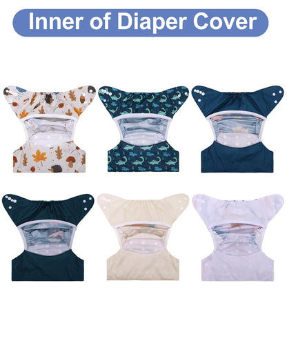 babygoal Cloth Diaper Covers 6 Pack with Wet Bag for Fitted Diapers and Prefolds with Double Gussets, Adjustable and Reusable for Baby Boys and Girls