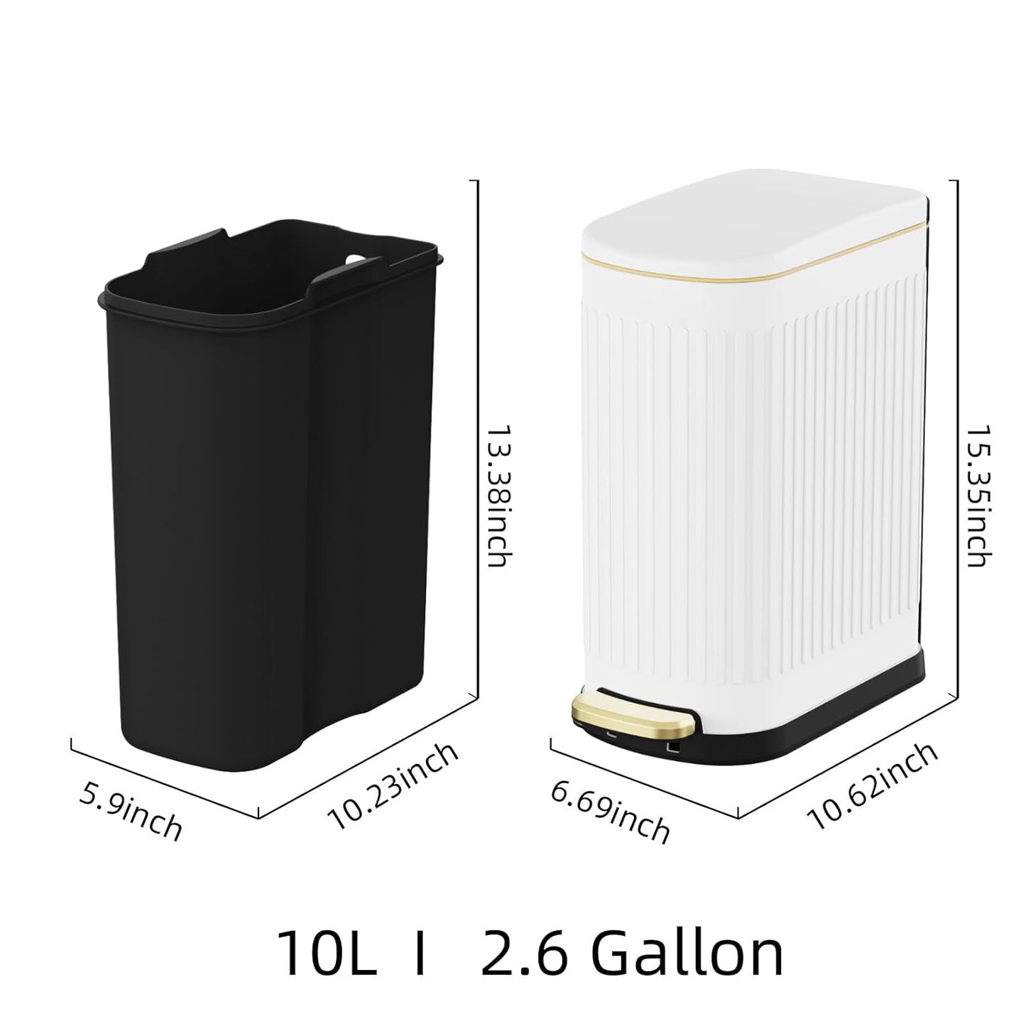 KSSKSS 2.6 Gallon Slim Bathroom Trash Can with Soft Close Lid, 10L Stainless Steel Garbage Can with Removable Liner Bucket, for Narrow Spaces,Bathroom, Bedroom (Silver)