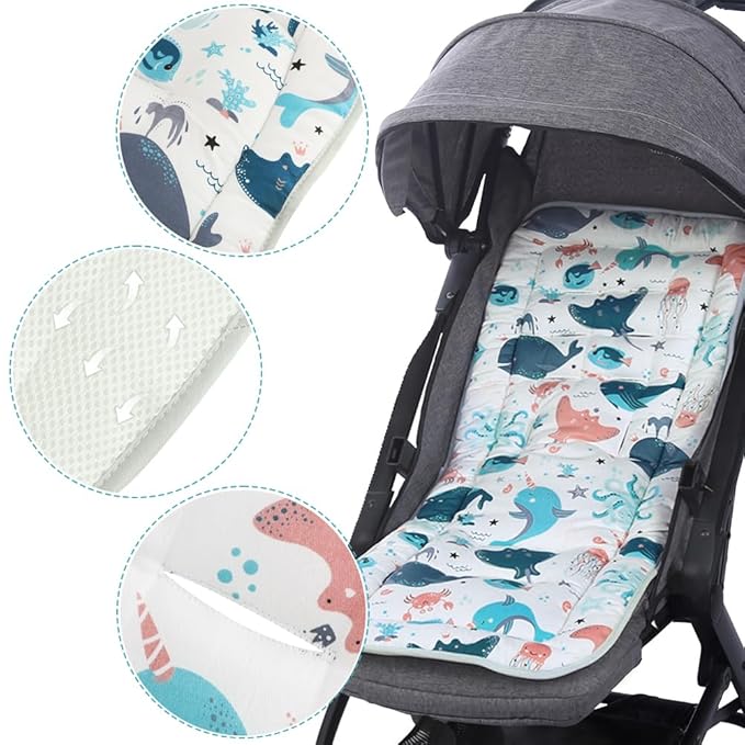 Universal Kids Stroller Seat Liner Cotton Kids Pushchair Cushion Seats Mat Breathable Stroller Liner Insert Mattress Soft Pushchair Seat Pad Pram Cushion Seats Pad Head Neck Body Support for 1-3 Years