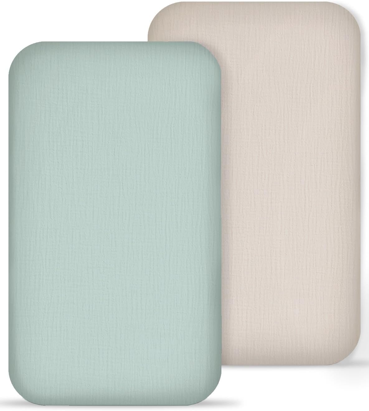 Muslin Bedside Bassinet Sheets 2 Pack, 33x20 Fitted Ultra Soft & Breathable Bedside Sleeper Sheets, Ideal for Baby Girl and Boy, Perfect for Newborns (Hopping Bunnies & Beige)