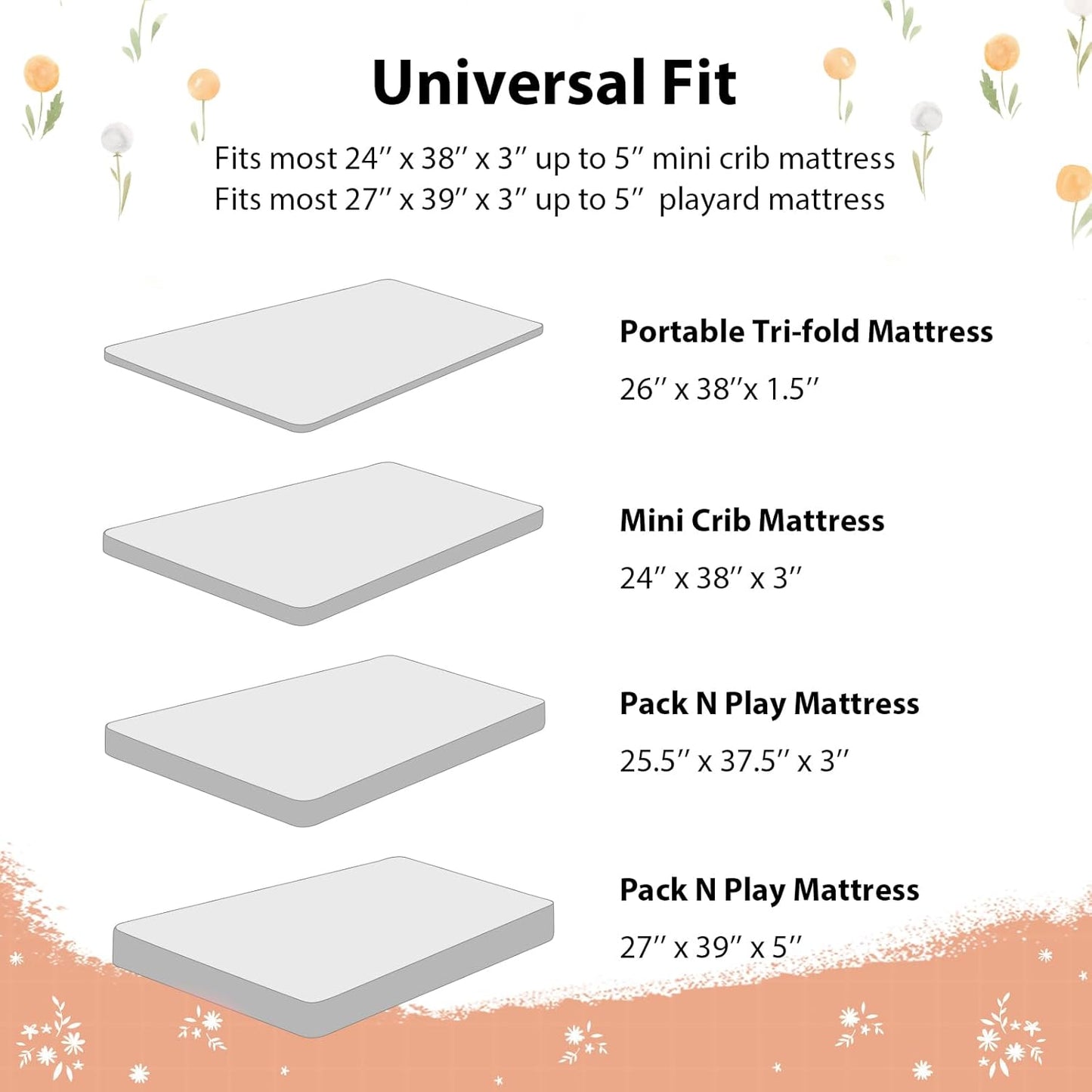 Baby Mini Crib Sheets Girl, Portable 38”x26” Pack and Play Sheets Fitted for Playard and Pack N Play Mattress, 3-Pack Soft Microfiber Pink Rainbow