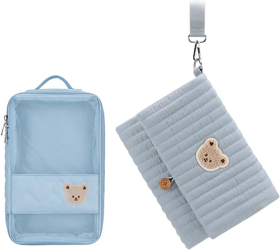 MOMIGO Baby Diaper Bag Organizer Pouches Waterproof Mini Diaper Bag - 2 pcs/set Foldable Hanging Bag Reusable, Washable or Cloth Diapers, with Gift for Baby Shower (Khaki（A）)