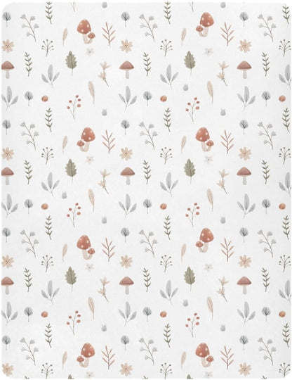 Fall Cute Mushroom Leaves Fitted Crib Sheets Stretchy Portable Playard Sheets for Baby Toddler, Breathable Soft Mini Crib Mattress 52 x 28 in for Boys and Girls