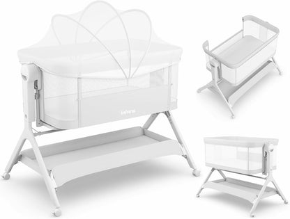 INFANS 5 in 1 Baby Bassinet, Upgraded Rocking Bedside Sleeper with Wheels, Storage Basket, Travel Bag, Mosquito Net, Height Adjustable, Portable All Mesh Crib for Newborn/Infant (Pink)
