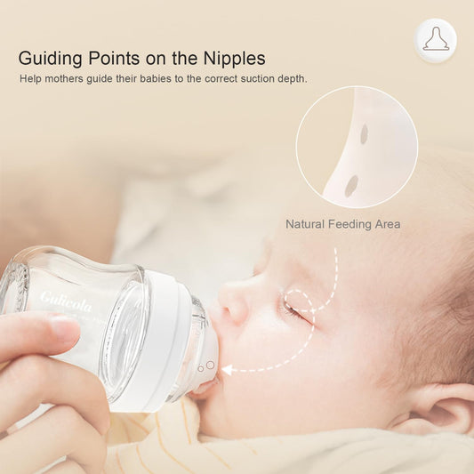 Gulicola Natural Flow Baby Bottle Silicone Nipple Level 2, Medium Flow (M), 3+ Months, 3 Counts (Pack of 1)