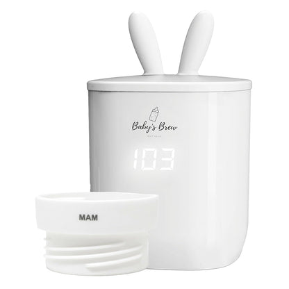 Baby's Brew Portable Bottle Warmer with MAM Adapter – Cordless Baby Bottle Warmer for Breastmilk & Formula, Rechargeable, Leak-Proof, Travel-Friendly Milk Warmer, White