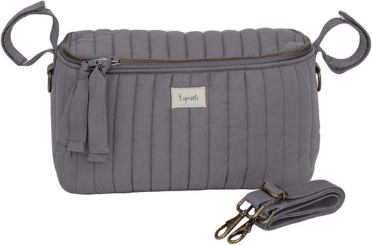 3 Sprouts Universal Quilted Stroller Organizer with Cup Holder and Zip Top - Durable Caddy Accessory with Storage - Shoulder Strap Converts Organizer to Small Diaper Bag - Gray