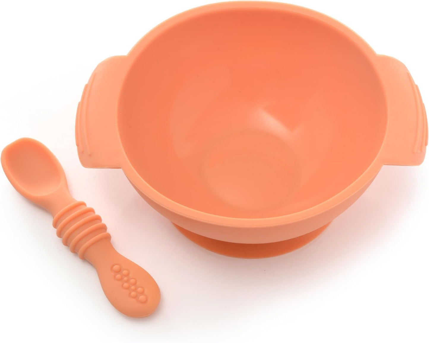 PrimaStella Unbreakable Silicone Non-Slip Bowl and Chew Spoon Set for Babies and Toddlers (Rainbow Swirl)