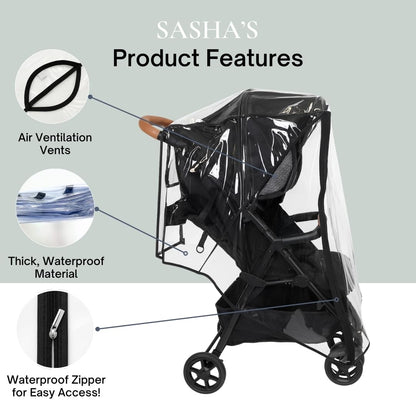 Rain Cover for Zoe Twin Double Stroller by SASHA'S, Zipper Access, Maximum Coverage, Weather Shield (Stroller not Included)