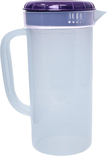 JBK Pottery 1 Quart Plastic Mixing Pitcher with Mixing Lid, BPA Free, Shatterproof Beverage Jug for Iced Tea, Lemonade, Juices, Milk – Leak-Proof, Easy Stirring, Dishwasher Safe | Blue
