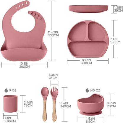 Baby Suction Plates and Bowls Set - 100% Food Grade Silicone Toddler Feeding Supplies for BLW | Stay-Put Divided Dish | Includes Bonus Bib, Cup & Soft Spoon/Fork (6-Piece)