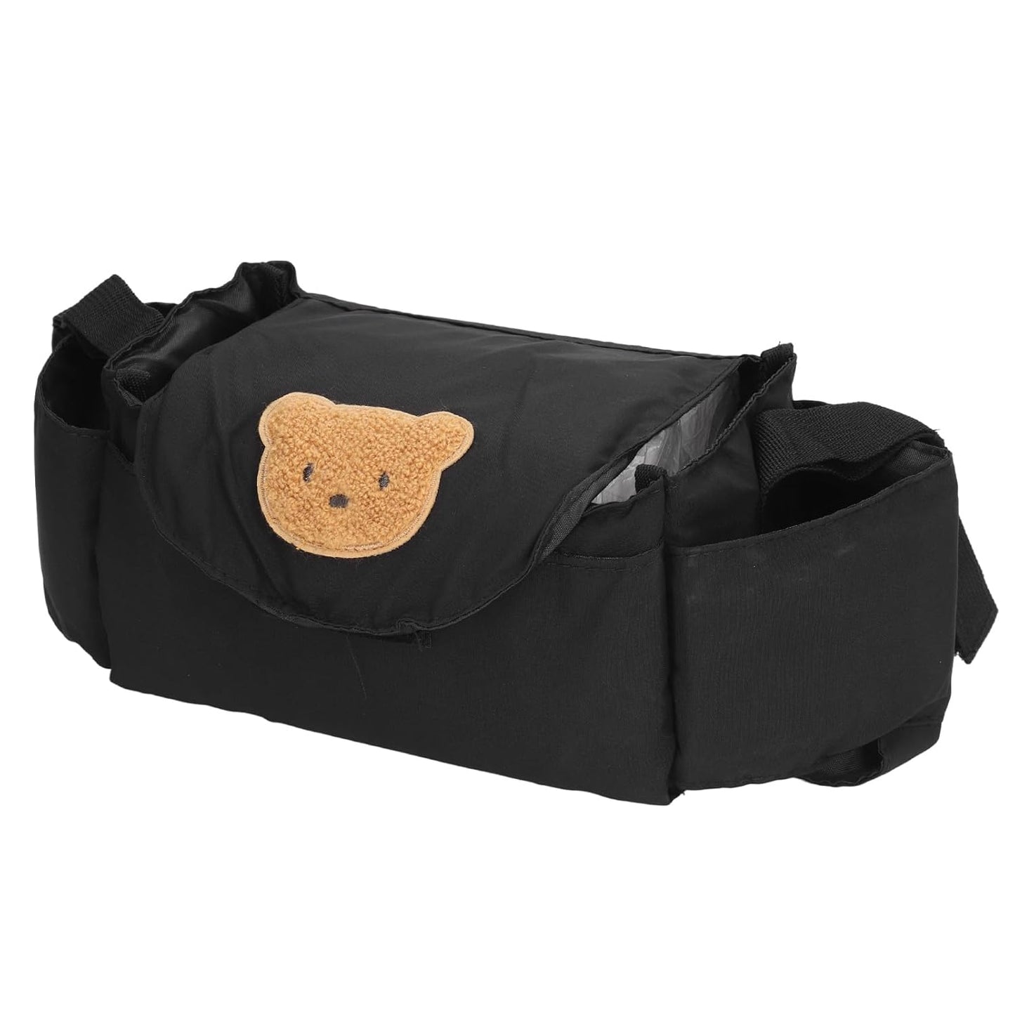 Stroller Organizer Bag with Insulated Cup Holders, Large Storage Space, Polyester, Portable with Shoulder Strap, for Diapers Phones Toys