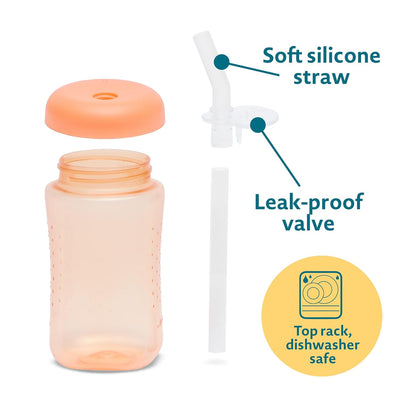The First Years Squeeze & Sip Toddler Straw Cups - Squeezable Transition Sippy Cup with Silicone Straw - Toddler Feeding Supplies - 7 Oz - 3 Count - Ages 6 Months and Up
