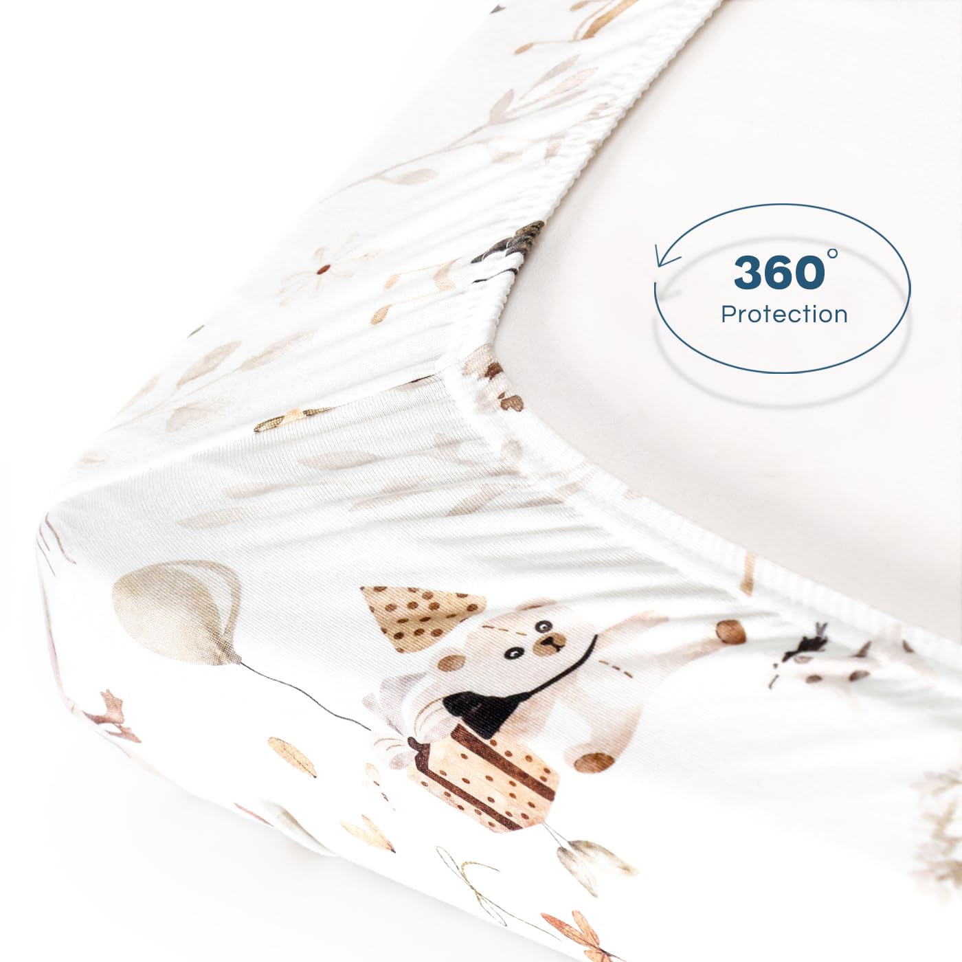 GRSSDER Stretch Ultra Soft Jersey Knit Fitted Pack n Play Playard Sheets Set 2 Pack，Fits Portable/Mini Cribs Sheets, Playards Mattress Pads, Stylish Watercolor Animals for Baby, Mint Green