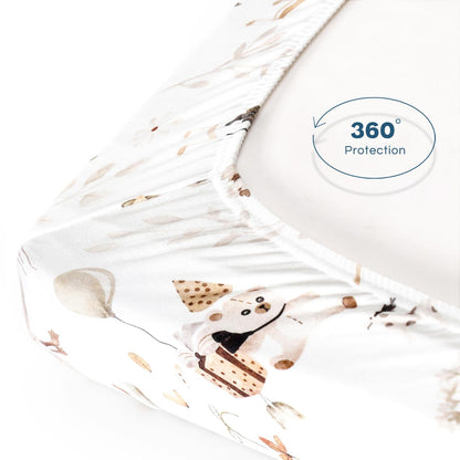 GRSSDER Stretch Ultra Soft Jersey Knit Fitted Pack n Play Playard Sheets Set 2 Pack，Fits Portable/Mini Cribs Sheets, Playards Mattress Pads, Stylish Watercolor Animals for Baby, Mint Green