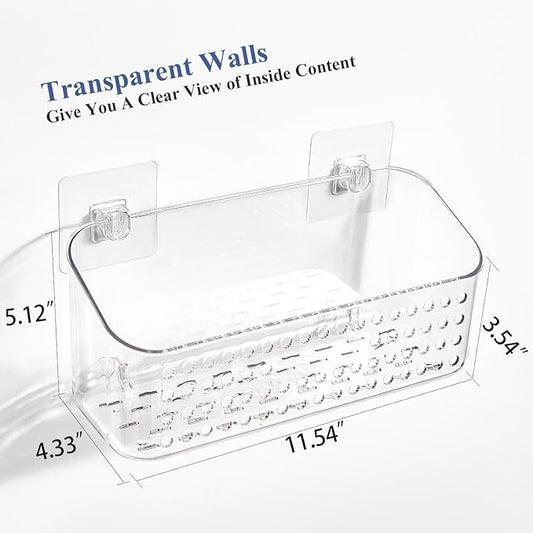Bath Toy Storage 2 Packs, Large Bath Toy Holder, Quick Dry Bathtub Toys Organizer, Shower Caddy Shower Organizer for Bathroom Storage, No Drill Shelves Basket, Drainable, Clear White