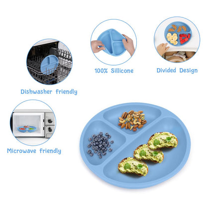 Vicloon Suction Plates, 2 Pcs Baby Toddler Plate Silicone, BPA Free Divided Plate, Divided Plate Design,Silicone Grip Dish Microwave & Dishwasher Safe