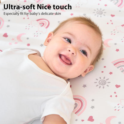 Baby Bedside Bassinet Sheets Girl, 33”x20” Compatible with Baby Delight Dream On Me & Most Rectangle Bedside Sleeper Bassinet Mattress, Super Soft Microfiber Pink Butterfly Flower