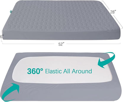 Biloban Crib Mattress Protector Pad Waterproof, Toddler Waterproof Crib Mattress Cover, Machine Washable & Dryer Fit Baby Toddler Bed Mattress Protector (Standard Size 52” x 28”), Grey