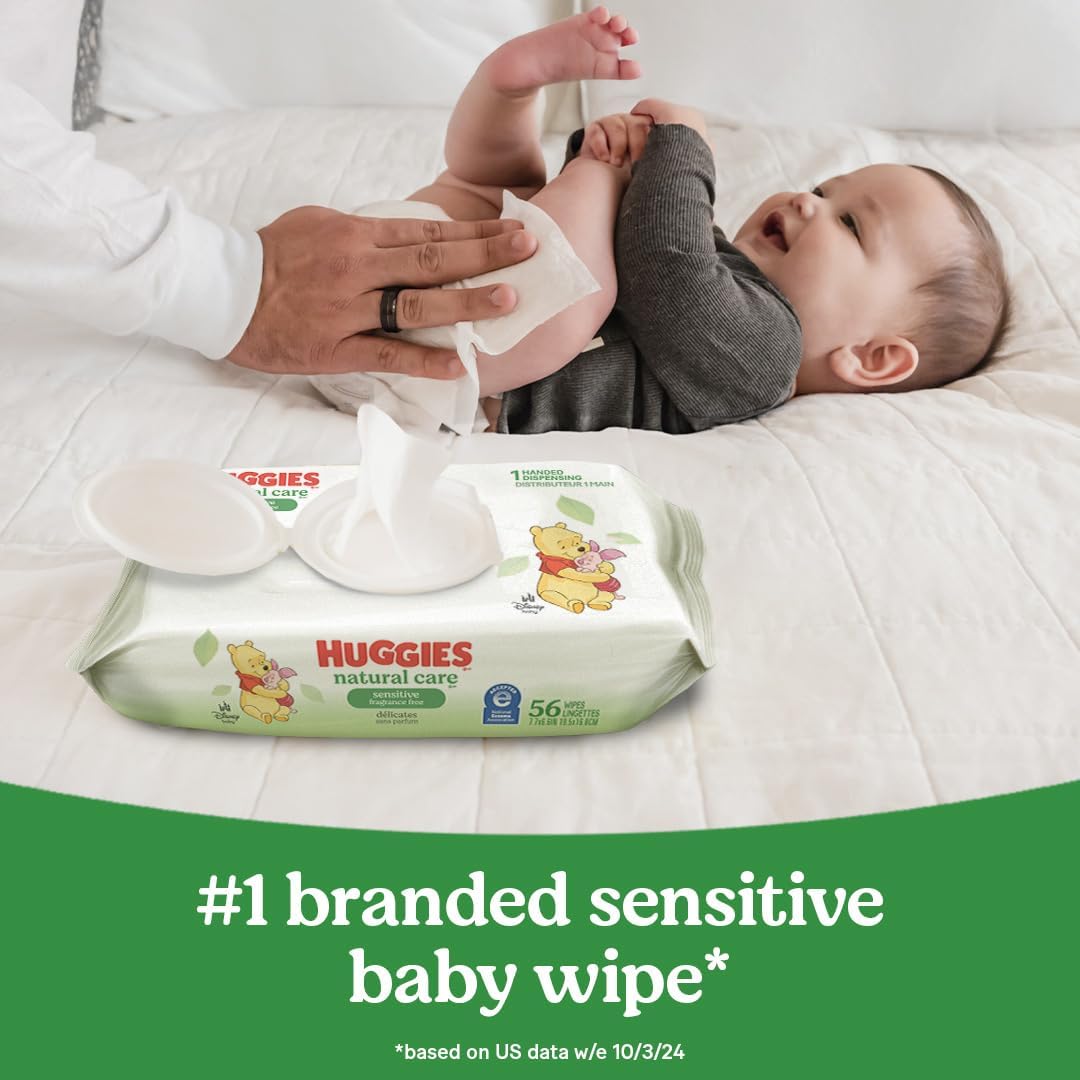 Huggies Natural Care Sensitive Baby Wipes, Unscented, Hypoallergenic, 99% Purified Water, 12 Flip-Top Packs (768 Wipes Total), Packaging May Vary