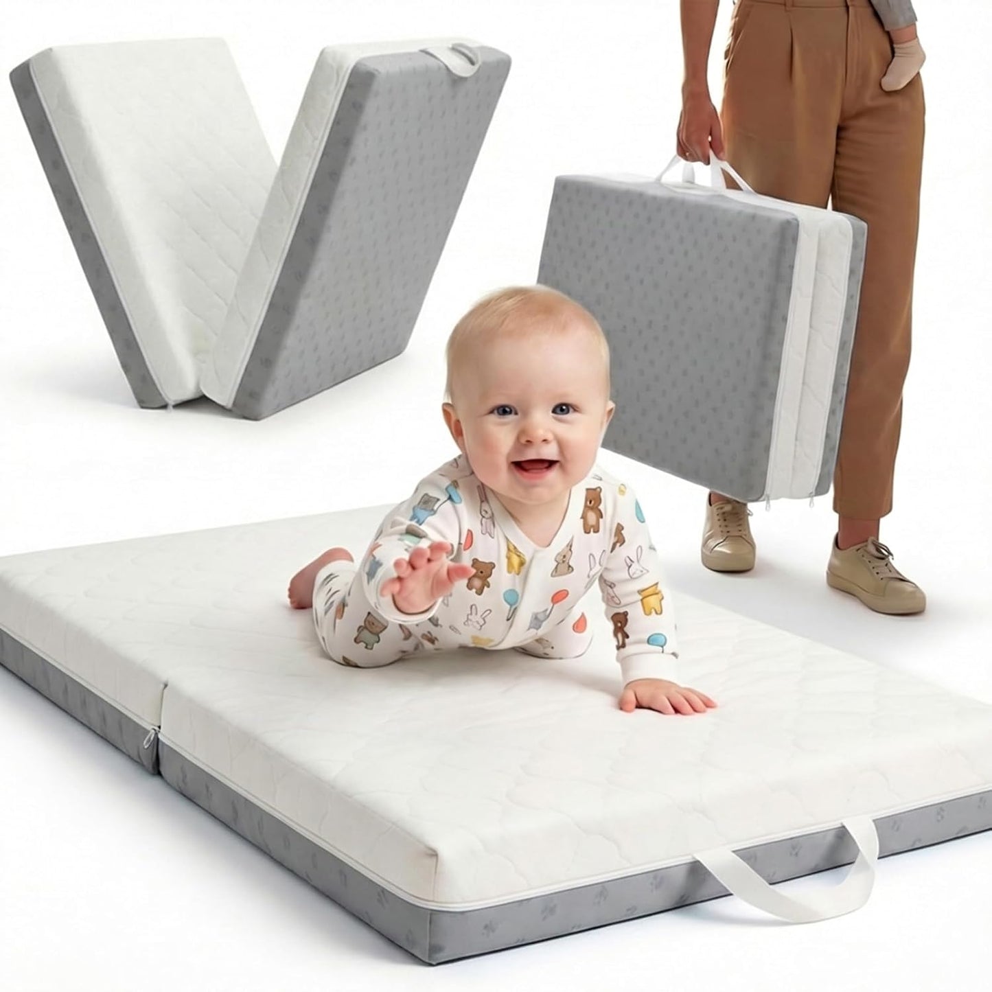 Bi-Fold Pack and Play Mattress, 3 Inch Thick Soft & Firm Memory Foam Breathable Portable Pack n Play Mattresses, Baby Playpen Mattresses with Removable Washable Cover 38x26x3 Inch - Gary