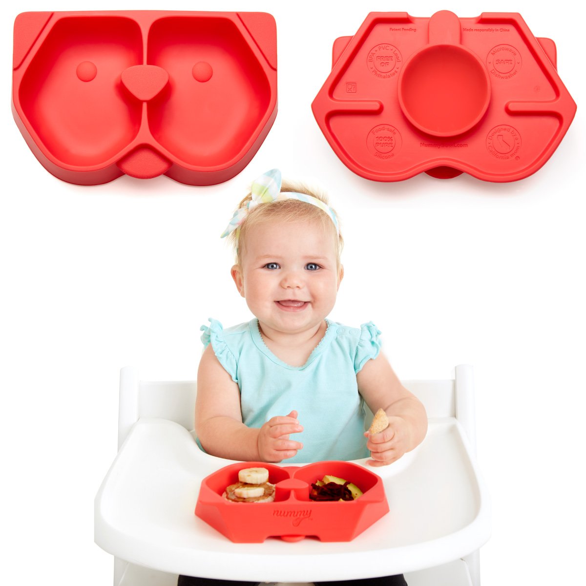 Nummy BOWL - Pure Silicone Bowl with Hidden Suction Cup for Babies and Toddlers | BPA and Phthalate Free | Microwave and Dishwasher Safe | Great Baby Gift (Blue, Puppy Pal Collection)