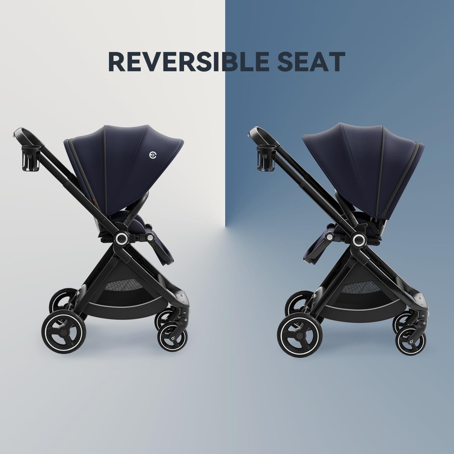 EMU Baby Stroller with Reversible Seat Full-Size Infant Stroller with Full Recline Cockpit Compact Foldable Toddler Carriage for Outdoor City - Black
