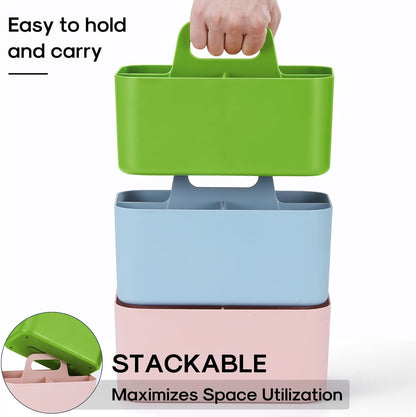 Multiuse Caddy Organizer with Handle, Portable Divided Plastic Tote Bin - Art Craft, Stationary Pen Marker Crayons, Makeup Hair Supplies Storage - Bathroom, Classroom, Dorm, Office, Desk Holder - Pink
