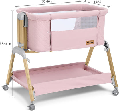 TotRun Bassinet Bedside Sleeper, Rocking Bassinets with Comfy Mattress and Wheels for Newborn, 5-Height Adjustable (Black)