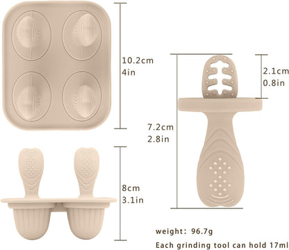 Silicone Baby Ice Pop Molds with Easy-Grip Handles, 4-Cavity Frozen Food Feeder Tray for Toddlers, Mini Popsicle Maker for Feeding Stage, Fruit Puree & Breast Milk Snacks(Olive Green)