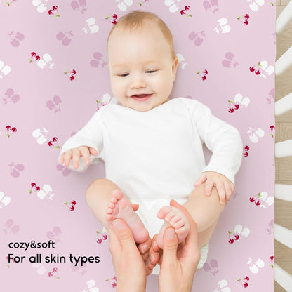 Yoofoss Pack and Play Sheets Fitted, Mini Crib Sheets 2-Pack for Pack N Play Mattress, Stretchy Playard Sheet, Soft and Breathable Green+Giraff