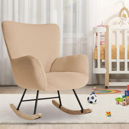 Nursery Rocking Chair Cover Stretch Glider Chair Covers Jacquard Modern Reading Chair Slipcover Rocking Accent Armchair Protector for Living Room Nursery Bedroom, Beige