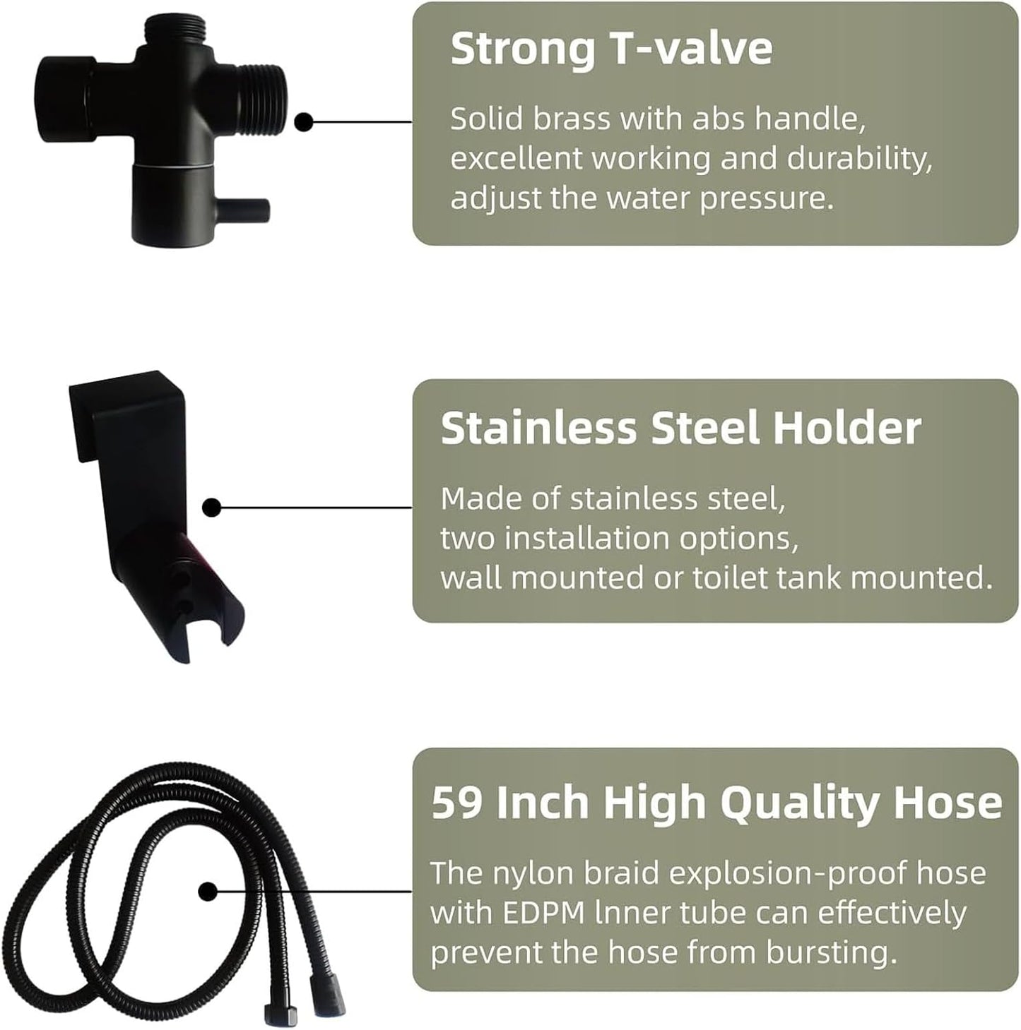 Generic Handheld Bidet Sprayer for Toilet, Hand held Stainless Steel Toilet Bidet Sprayer Kit, Hose with Anti-Leak Hose&High Pressure, for Personal Hygiene, Toilet Clean, Baby Diaper Cloth (Black)