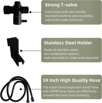 Generic Handheld Bidet Sprayer for Toilet, Hand held Stainless Steel Toilet Bidet Sprayer Kit, Hose with Anti-Leak Hose&High Pressure, for Personal Hygiene, Toilet Clean, Baby Diaper Cloth (Black)