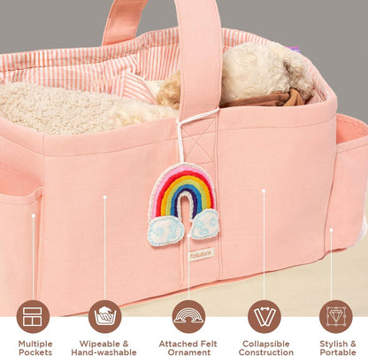 Folkulture Baby Diaper Caddy | Cotton Diaper Bag for Kids - Stylish Comfort Spacious Travel Essential Cart | Nursery Storage Bin and Car Organizer for Diapers, Wipes (Sky Blue - 15")