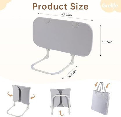 Grelife 33" Portable Travel Bed Rail for Toddlers (Compact), Fast Install, Adjustable Height, Tall Toddler Bed Rails for Crib, Single, Twin Bed, Foldable Baby Bed Rail Guard for Box, Flat Bed