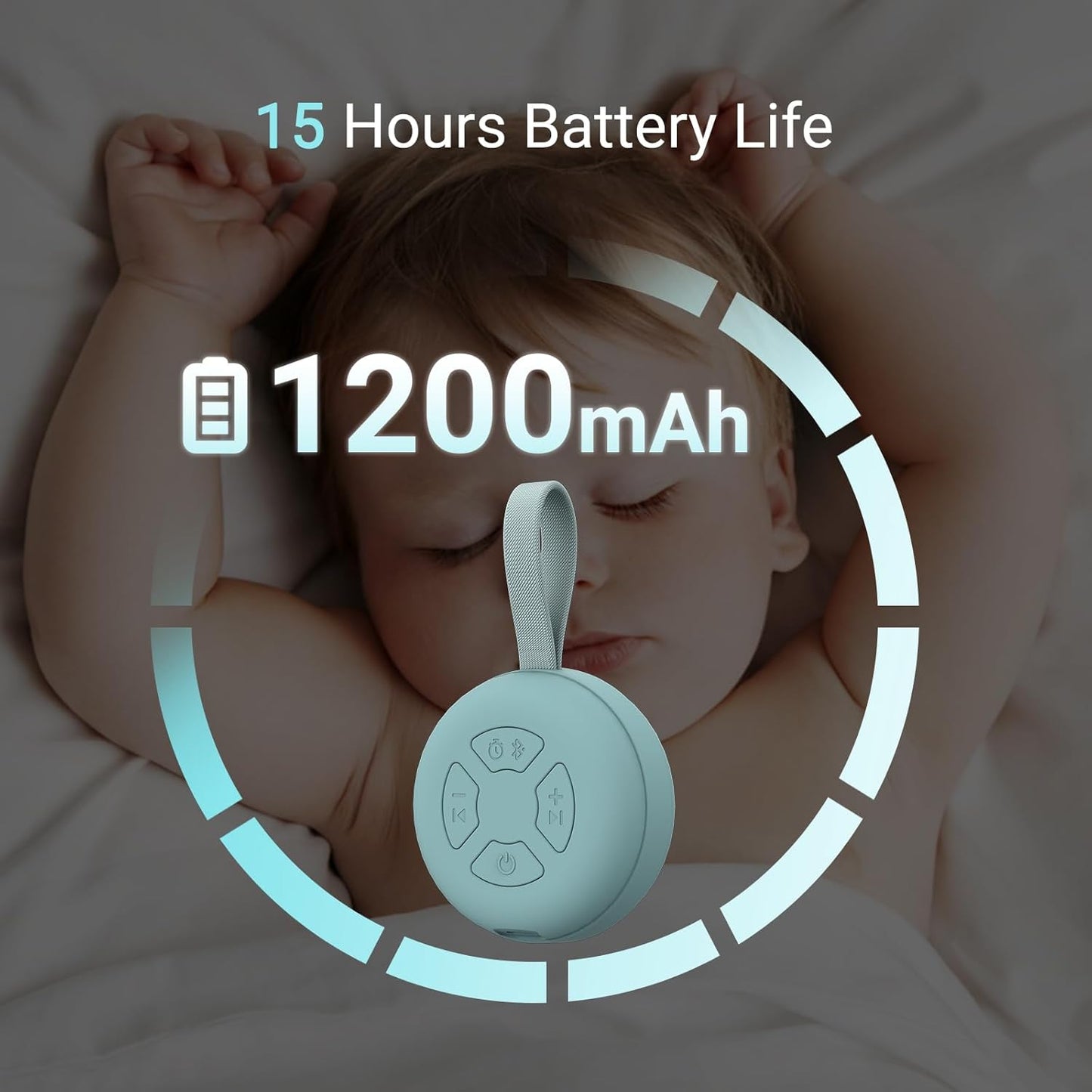 Portable Baby Sound Machine [White Noise for Babies Kids Adults][Supports Bluetooth Audio Playback][Timer Function][12 Soothing Sounds] 15 Hours Battery Life, Travel,Shower,Clips on Baby Stroller