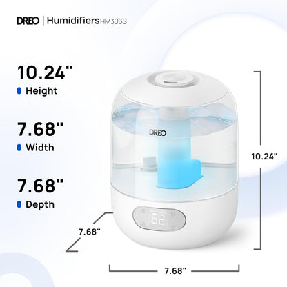 DREO Humidifiers for Bedroom, 3L Top Fill 30H & 26dB Quiet Runtime for Large Room, Cool Mist Ultrasonic Humidifier with Humidity Sensor, Night Light for Home, Baby, Nursery, Plants, New Edition
