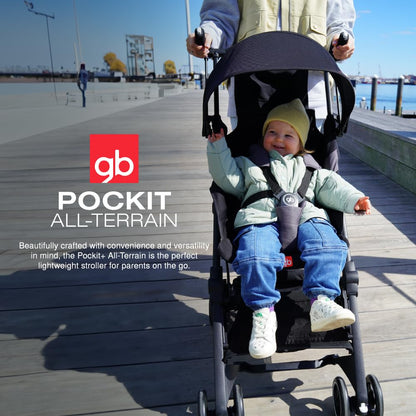 gb Pockit+ All-Terrain, Ultra Compact Lightweight Travel Stroller with Canopy and Reclining Seat in Velvet Black