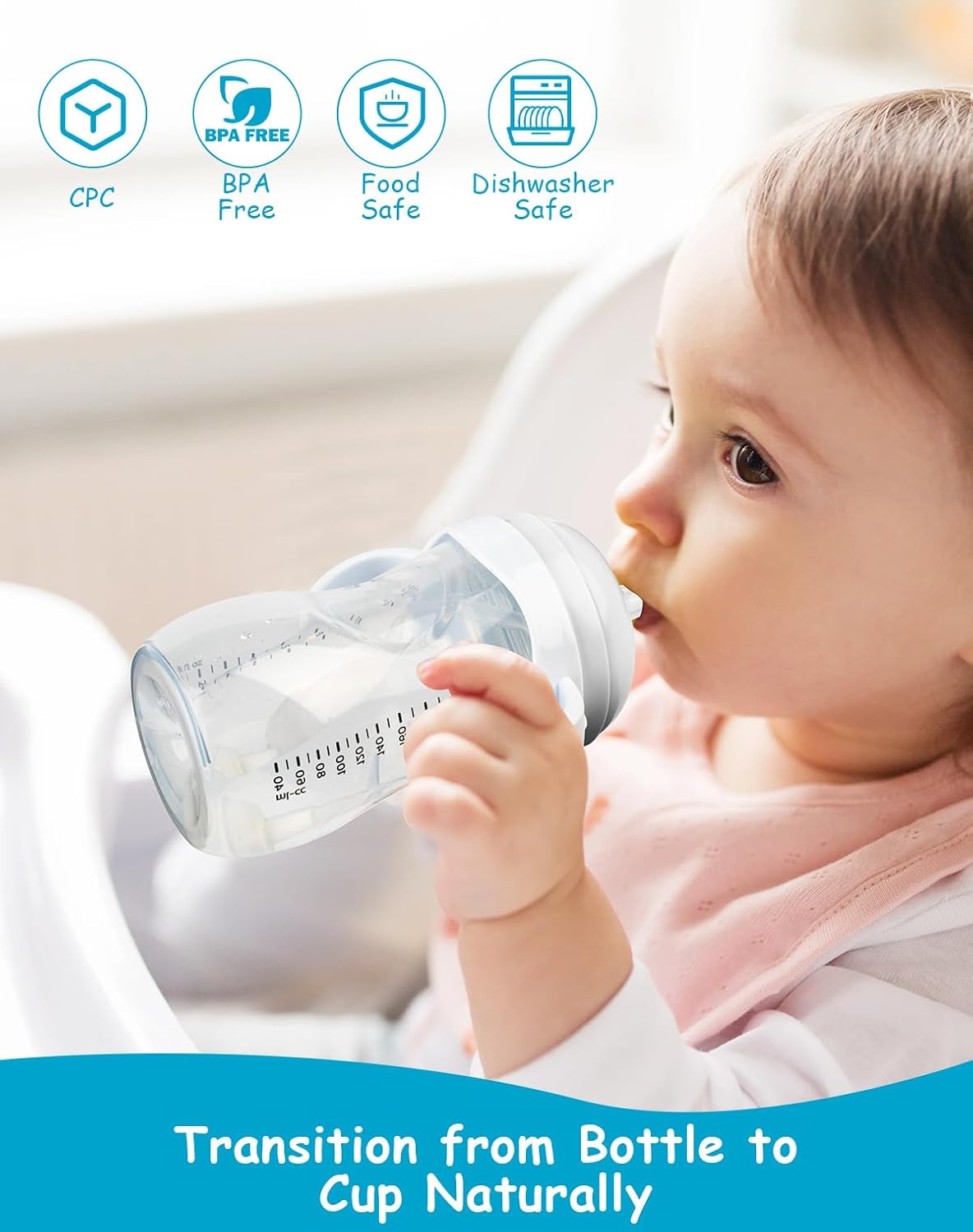 Straw Cup Soft Conversion Kit for Philips Avent Natural Baby Bottle, Toddler Transition Kit with Silicone Straw Top Nipple, Weighted Straw, Bottle Handle, Cleaning Brush, Spill-Proof, BPA-Free, 3-Pack