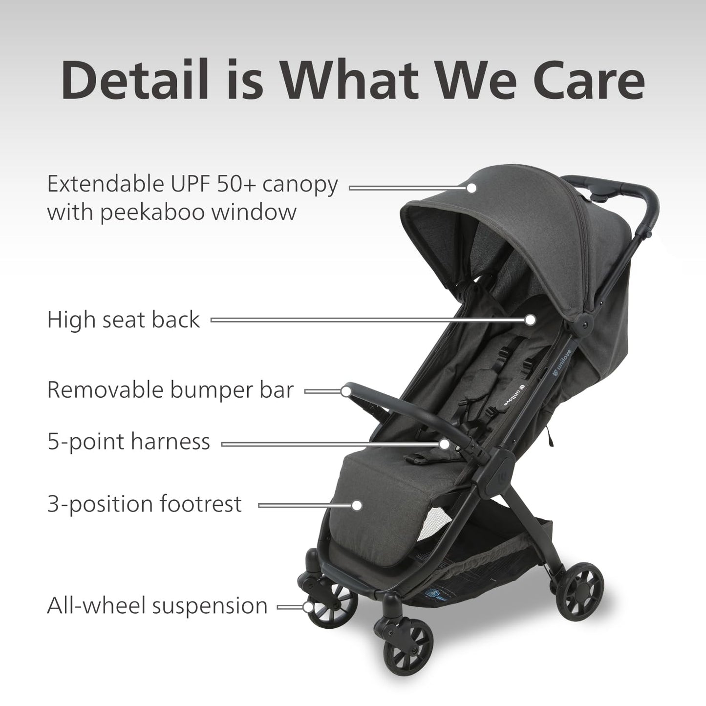 Pika Lightweight Travel Stroller for Airplane – Foldable Compact Baby Stroller, Portable Toddler Strollers with Auto-Folding Design, Adjustable Footrest, UV Canopy, Mesh Window - Up to 55 lbs