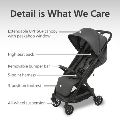 Pika Lightweight Travel Stroller for Airplane – Foldable Compact Baby Stroller, Portable Toddler Strollers with Auto-Folding Design, Adjustable Footrest, UV Canopy, Mesh Window - Up to 55 lbs