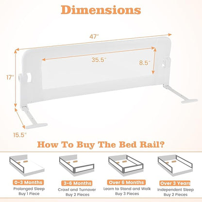 HONEY JOY Bed Rail for Toddlers, Extra Long, Foldable Portable Swing Down Safety Bed Guard Rail, Toddler Bed Rails for Crib, King Queen Full Twin Size Bed Mattress (White, 1 Pack, 47 Inch)