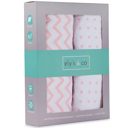 Ely's & Co. Pack N Play Fitted Playard Sheets - Breathable 100% Jersey Knit Cotton - Unisex Mini Crib Mattress Cover - Grey Sage Diamond - 2 Pack Set