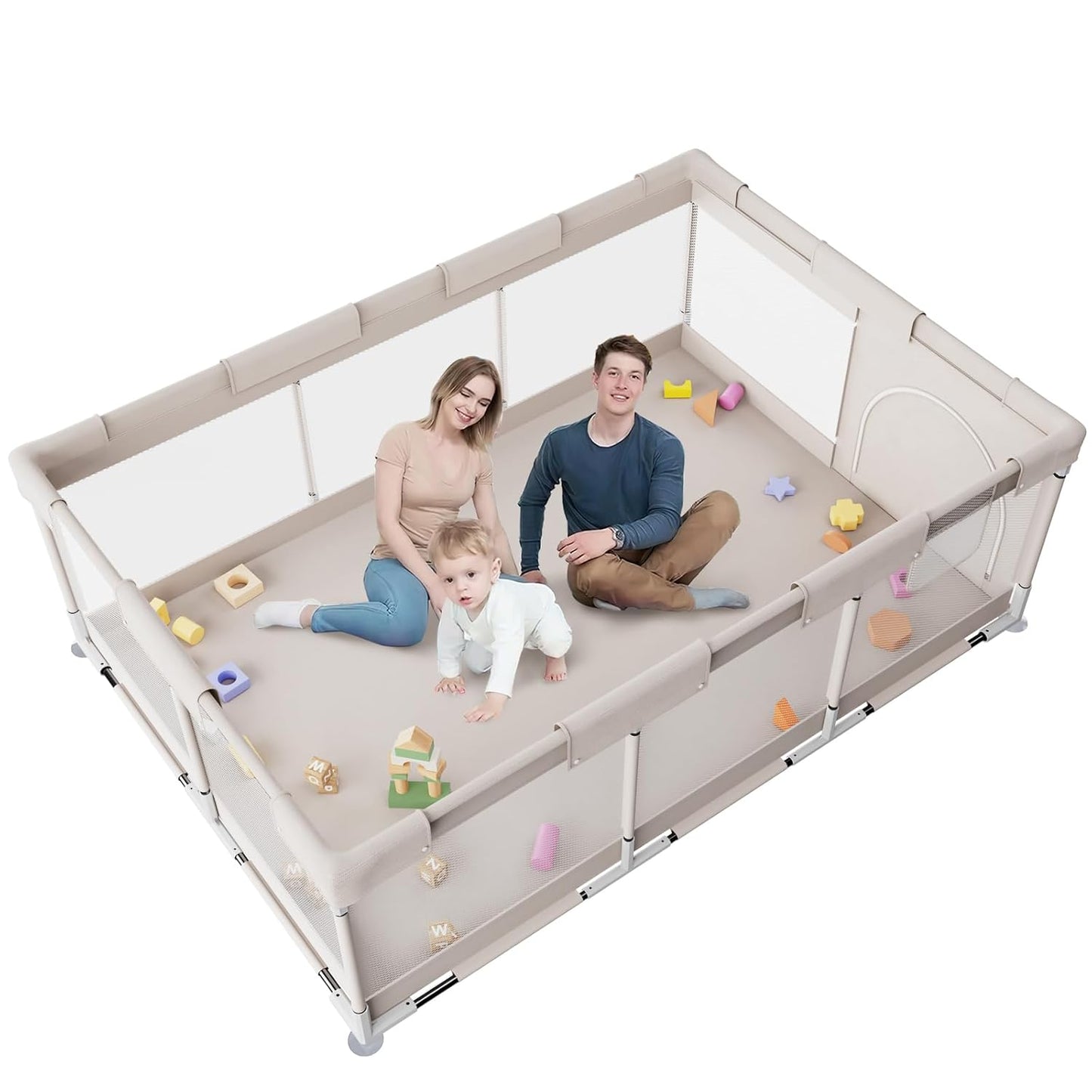 ZEEBABA Baby Playpen with Mat, Playpen for Babies and Toddlers, Small Baby Play Pens, Play Yard for Infants with Play Mat, 47x47inch Playard with Gate