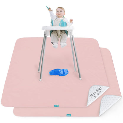 Splat Mat 2 Pack for Under High Chair & Arts & Crafts & Eating Mess, Waterproof 42''×46'' Baby Playtime Anti-Slip High Chair Mat for Floor or Table, Reusable & Portable Splash Mat