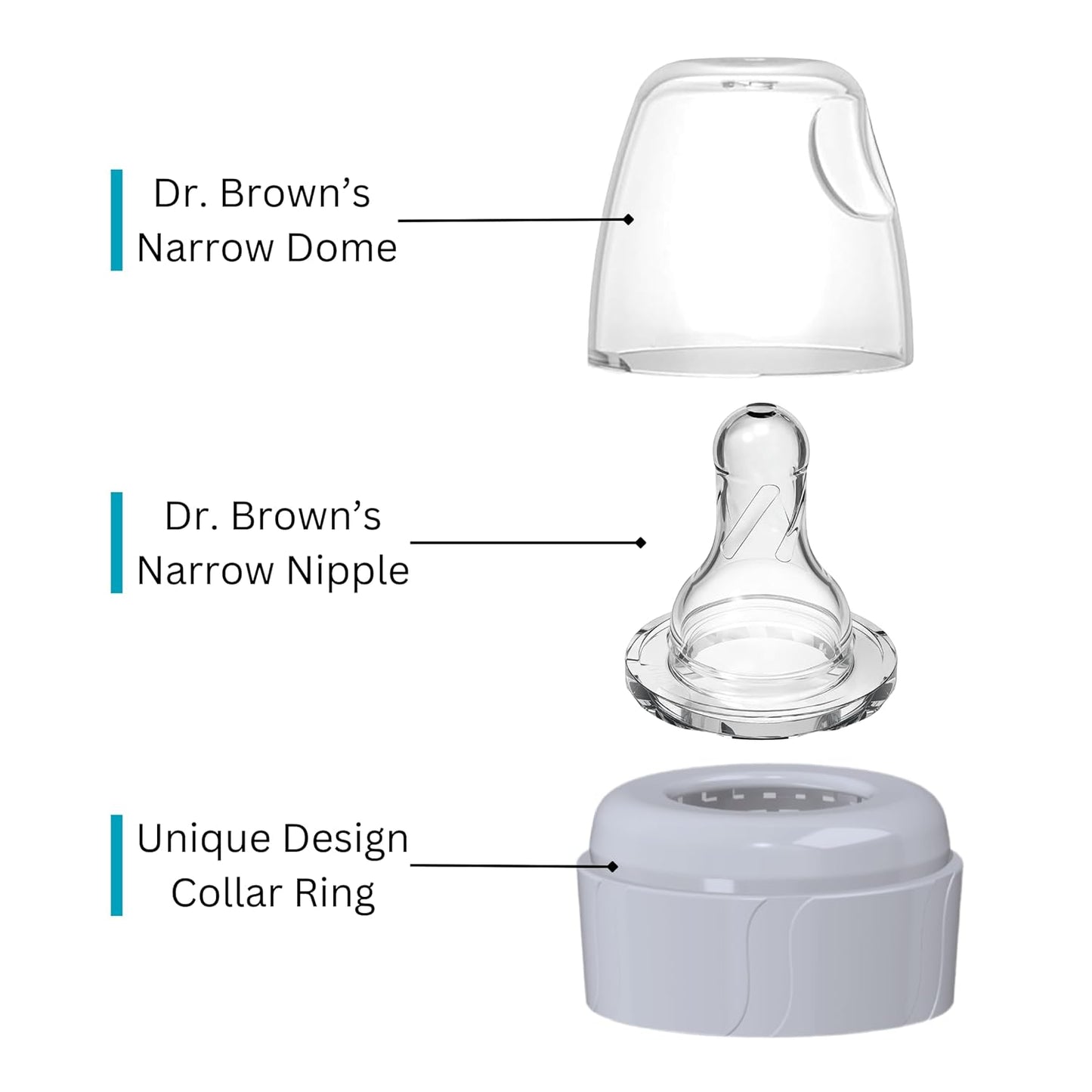 6pcs Replacement Baby Bottle Nipple Ring Collars w/Cleaning Brush for Dr. Brown's Narrow Bottles 4oz & 8oz | 1 Count(Pack of 6) BPA Free | Plastic & Glass Bottles | Mess-Free No Leak or Spills Collars