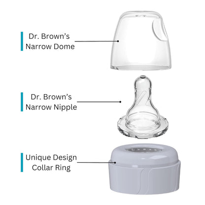 6pcs Replacement Baby Bottle Nipple Ring Collars w/Cleaning Brush for Dr. Brown's Narrow Bottles 4oz & 8oz | 1 Count(Pack of 6) BPA Free | Plastic & Glass Bottles | Mess-Free No Leak or Spills Collars