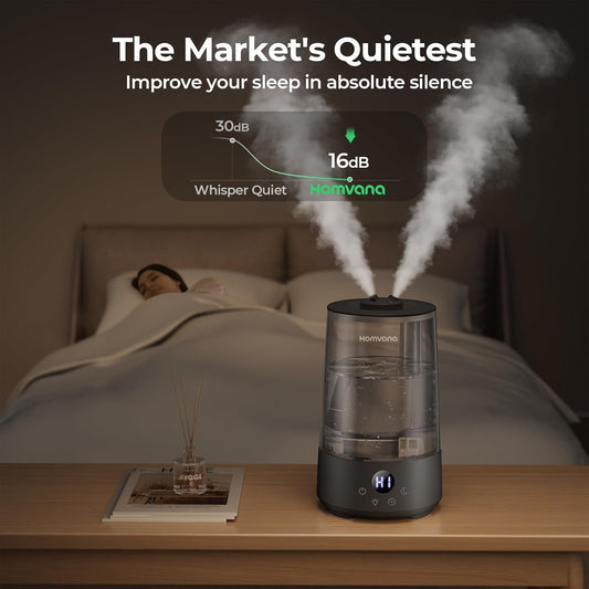 Homvana Humidifiers for Bedroom Home, 3.6 L Cool Mist Top-Fill 34H Super Long Time, Quiet 23dB, Baby Humidifier, Oil Diffuser for Large Room, House, Plant, Nursery, Office, BPA FREE, Ultrasonic (Grey)